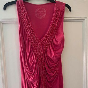 Deletta from Anthropologie Fuchsia Ruffled V-neck Fitted Sleeveless Top